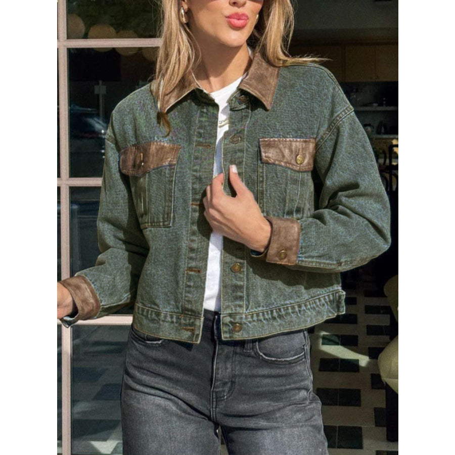 Button Up Chest Pockets Denim Jacket Apparel and Accessories