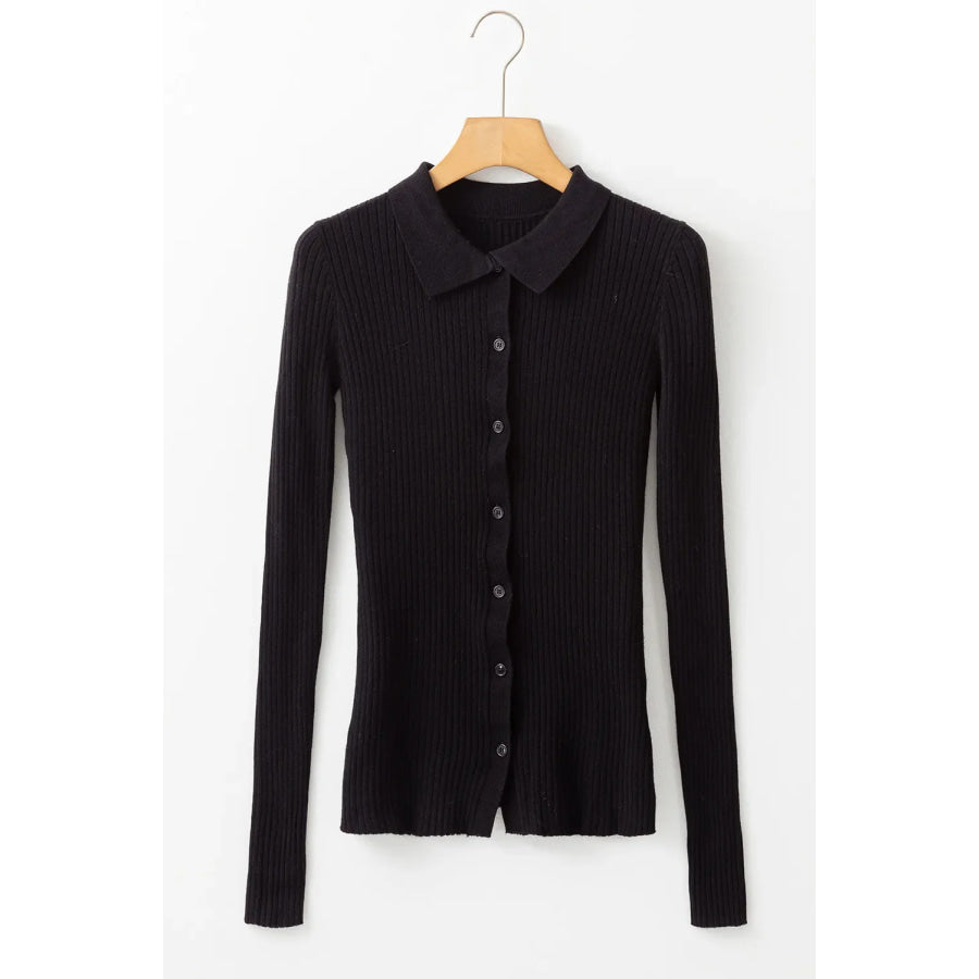 Button Up Collared Neck Cardigan Apparel and Accessories