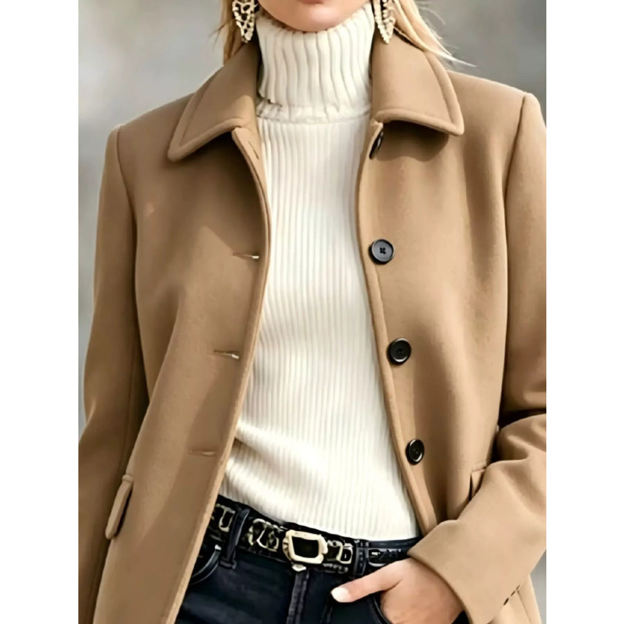 Button Up Collared Neck Coat Apparel and Accessories
