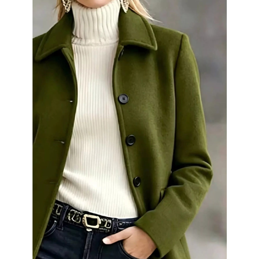 Button Up Collared Neck Coat Apparel and Accessories