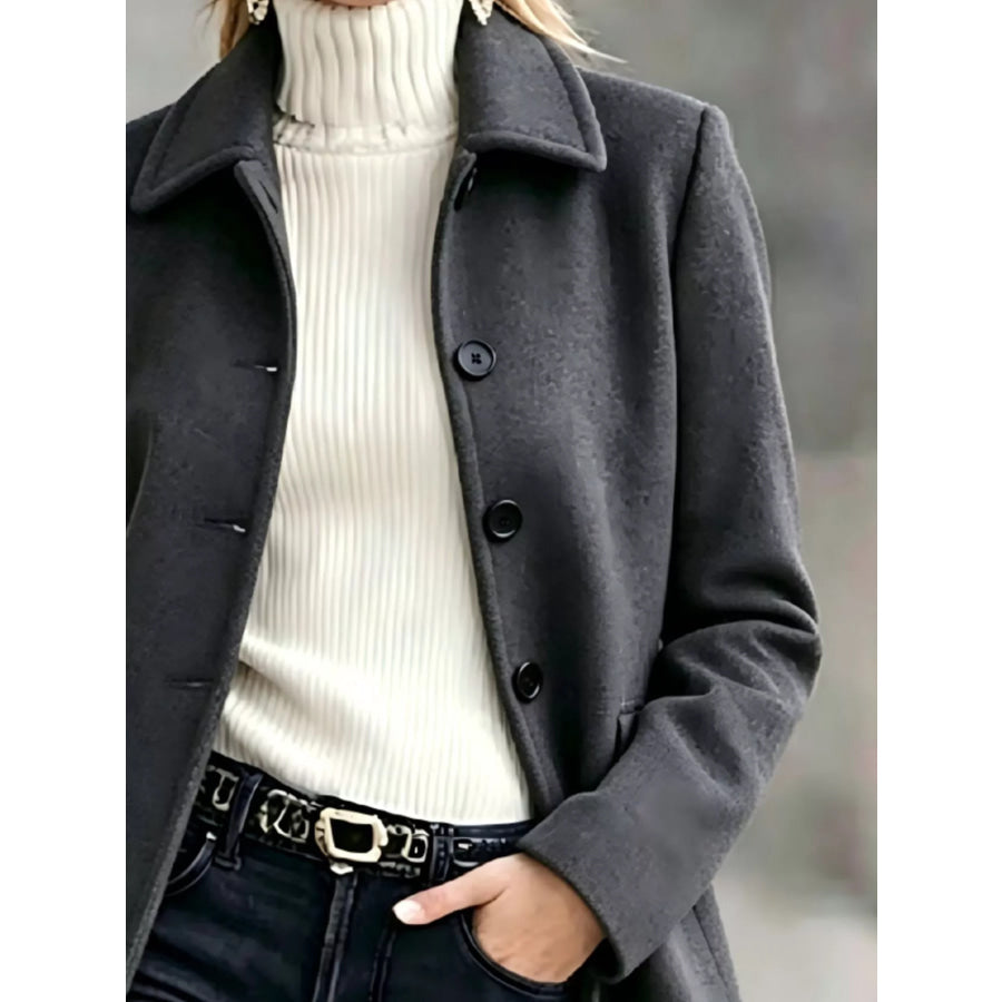Button Up Collared Neck Coat Apparel and Accessories