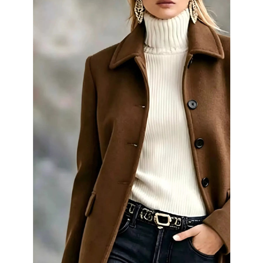 Button Up Collared Neck Coat Apparel and Accessories