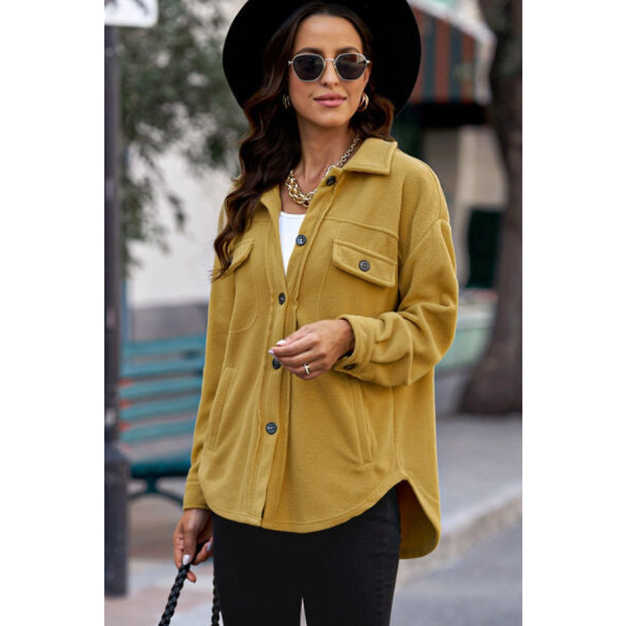 Button Up Collared Neck Long Sleeve Jacket Chartreuse / S Clothing