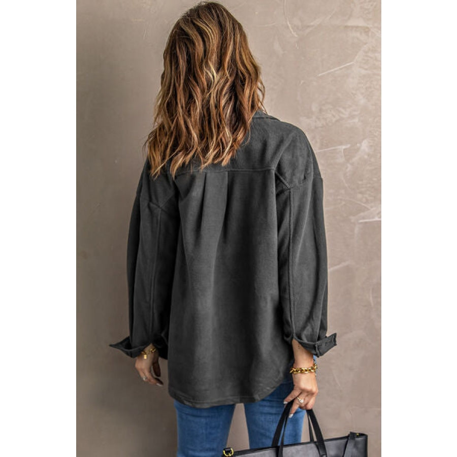 Button Up Collared Neck Long Sleeve Jacket Clothing