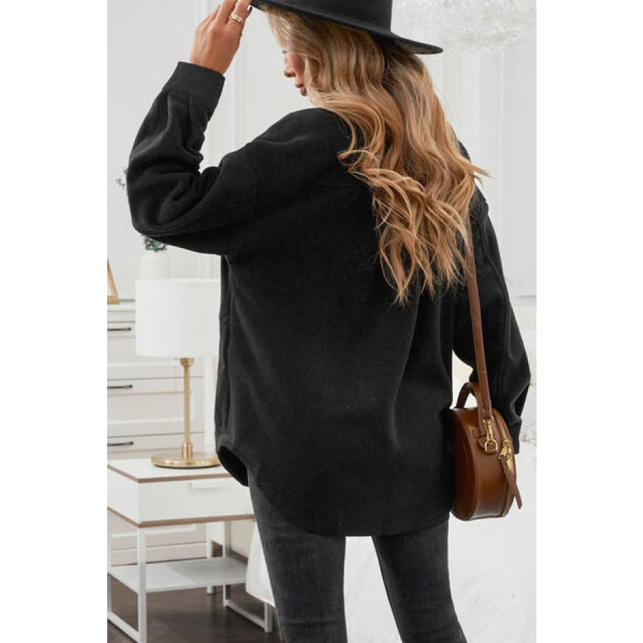 Button Up Collared Neck Long Sleeve Jacket Clothing