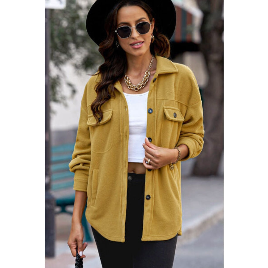 Button Up Collared Neck Long Sleeve Jacket Clothing