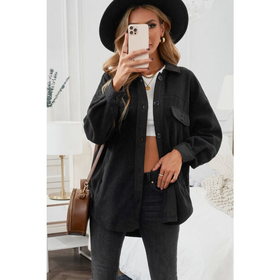 Button Up Collared Neck Long Sleeve Jacket Clothing