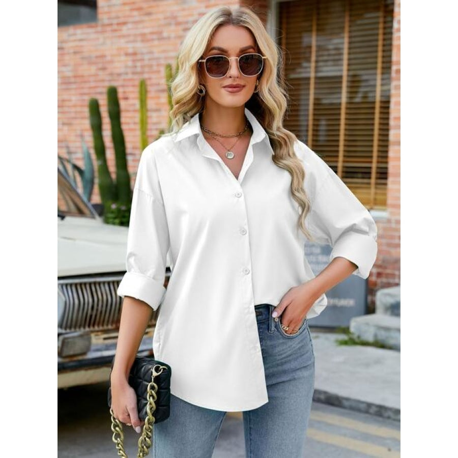 Button Up Collared Neck Long Sleeve Shirt