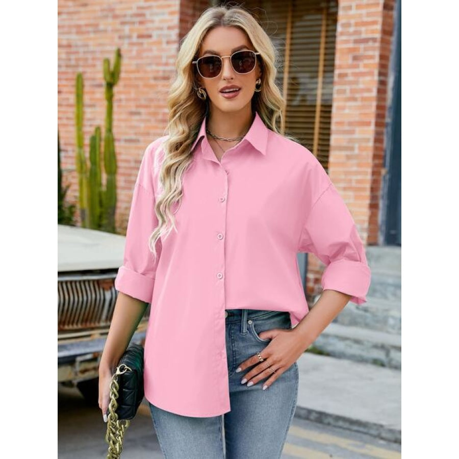 Button Up Collared Neck Long Sleeve Shirt