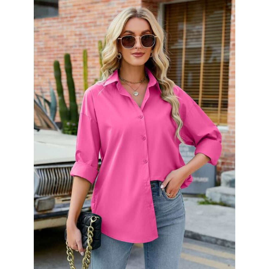 Button Up Collared Neck Long Sleeve Shirt