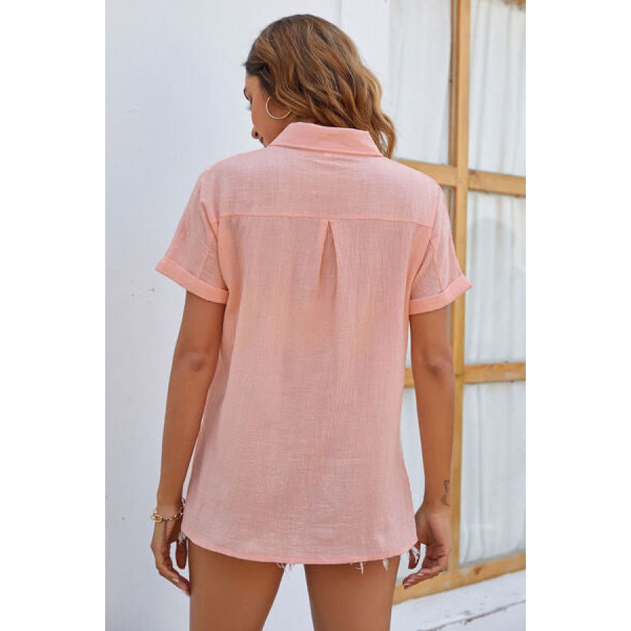 Button Up Collared Neck Short Sleeve Shirt Clothing