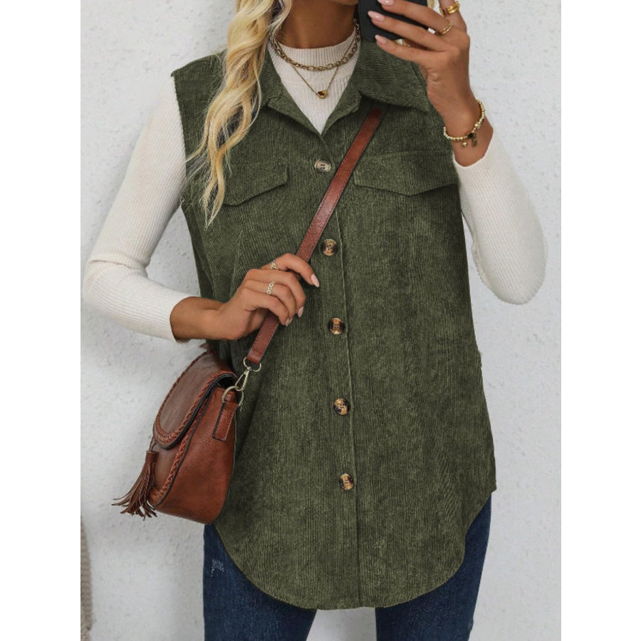 Button Up Collared Neck Vest Coat Apparel and Accessories