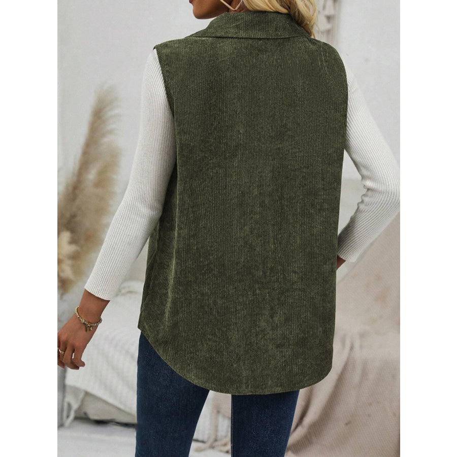 Button Up Collared Neck Vest Coat Army Green / S Apparel and Accessories