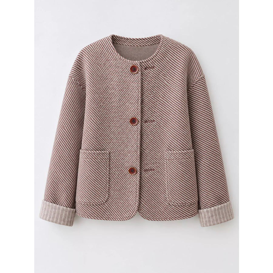 Button Up Crew Neck Outerwear Apparel and Accessories