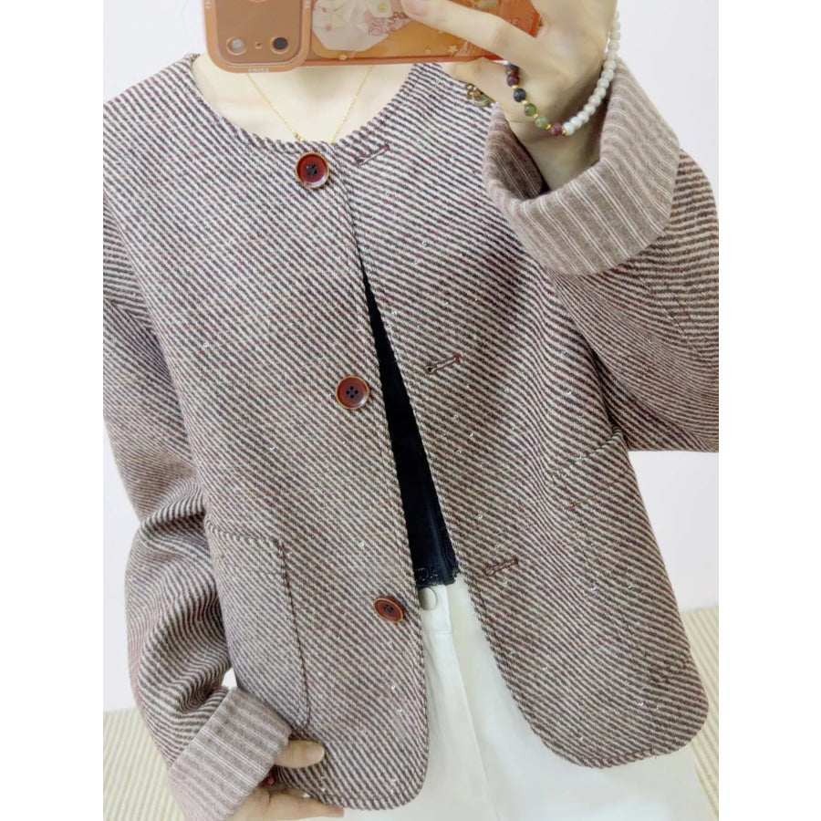 Button Up Crew Neck Outerwear Red / M Apparel and Accessories