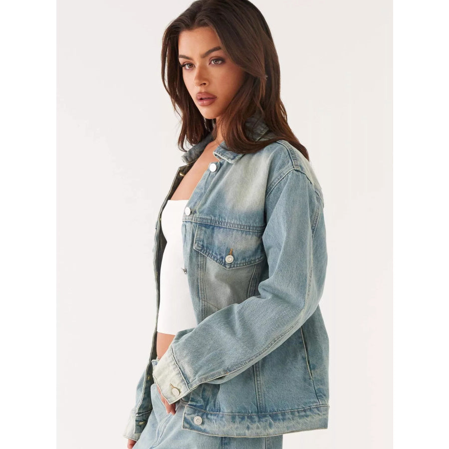 Button Up Denim Jacket and Jeans Set Air Force Blue / S Apparel and Accessories