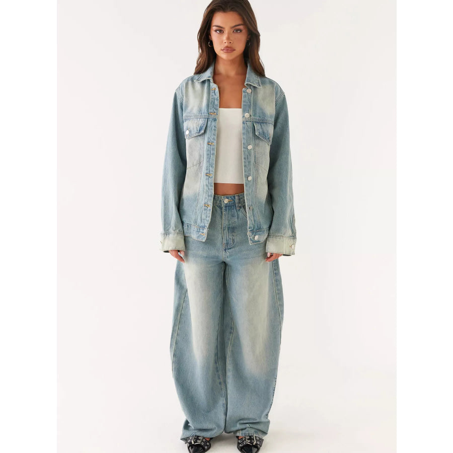 Button Up Denim Jacket and Jeans Set Apparel and Accessories