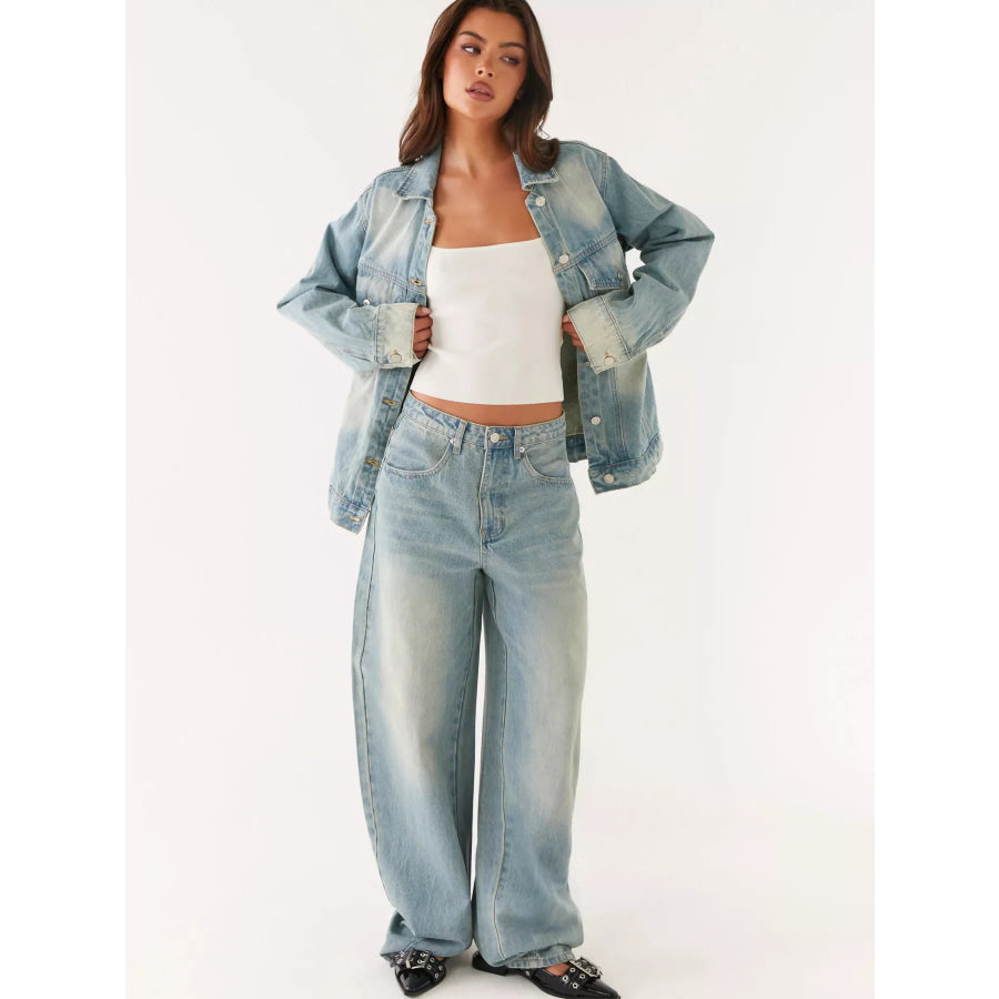Button Up Denim Jacket and Jeans Set Apparel and Accessories
