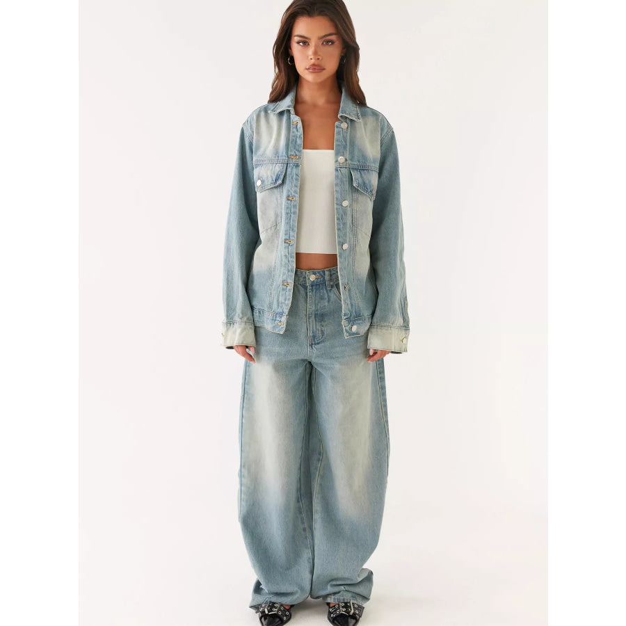 Button Up Denim Jacket and Jeans Set Apparel and Accessories