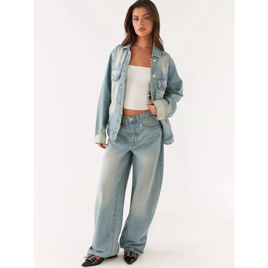 Button Up Denim Jacket and Jeans Set Apparel and Accessories