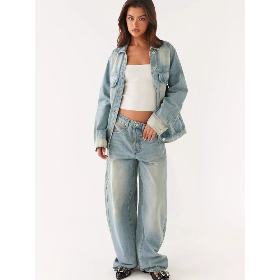 Button Up Denim Jacket and Jeans Set Apparel and Accessories