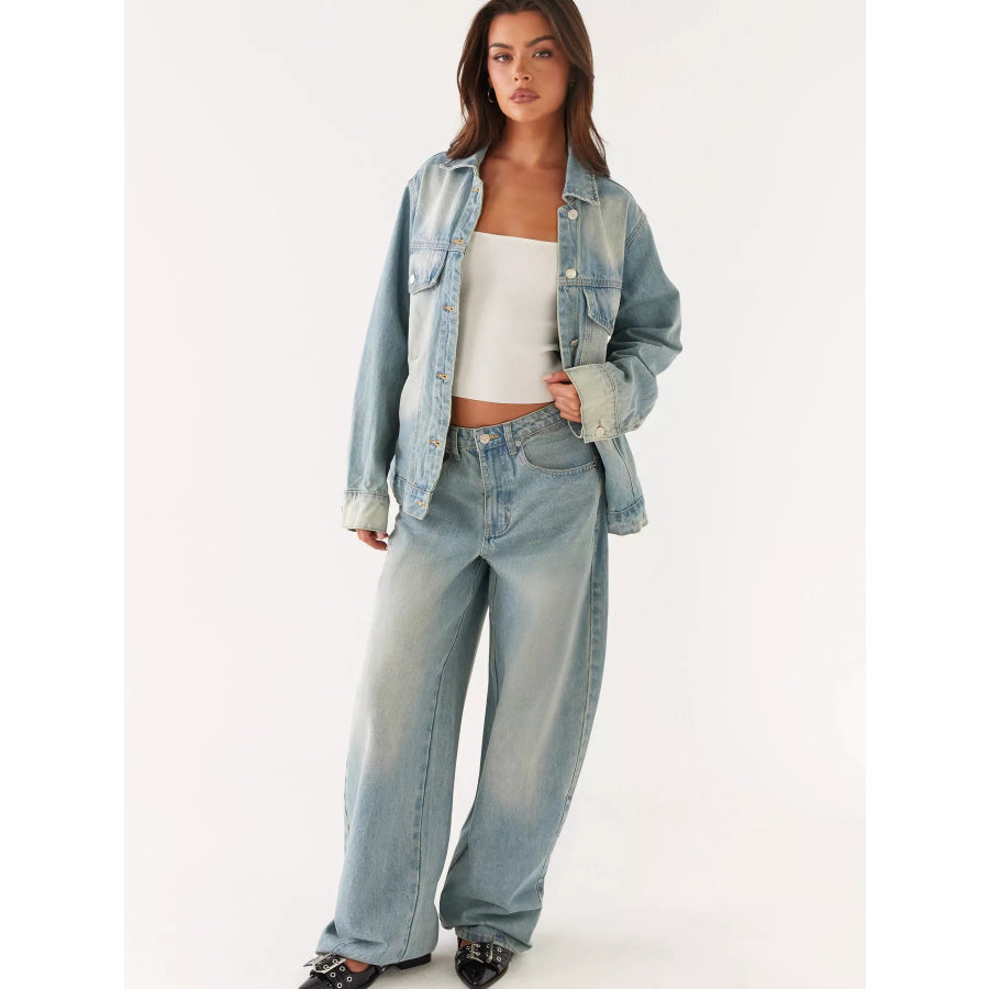 Button Up Denim Jacket and Jeans Set Apparel and Accessories