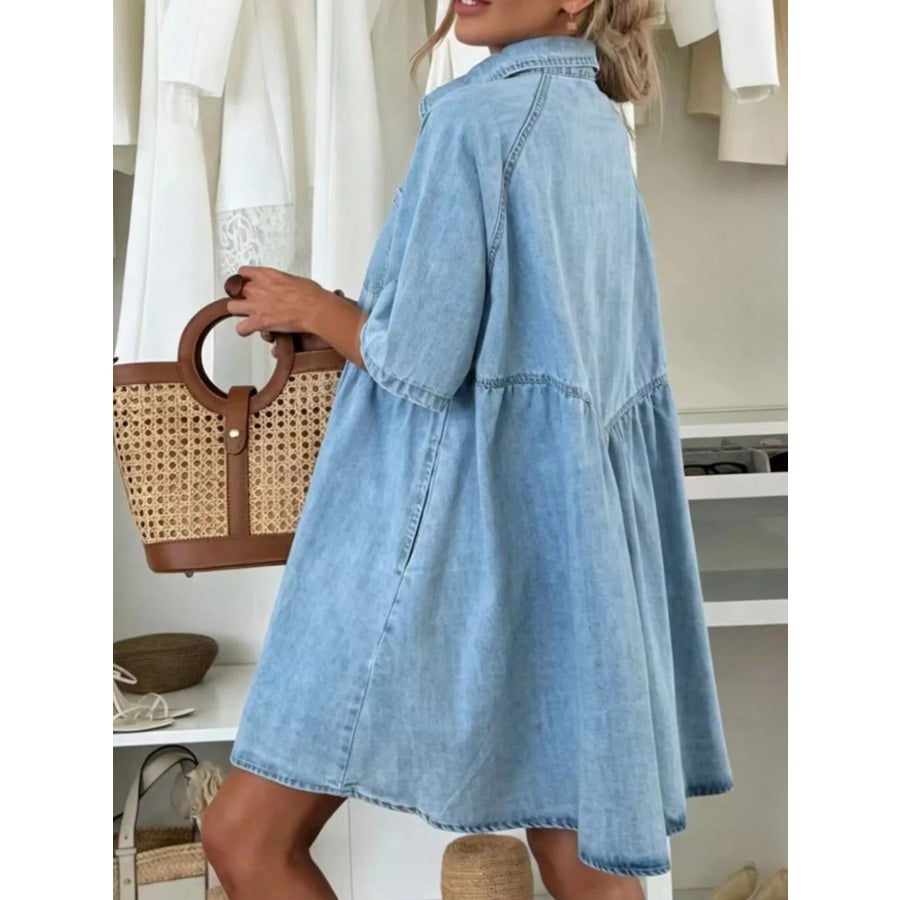 Button Up Denim Shirt Dress Apparel and Accessories