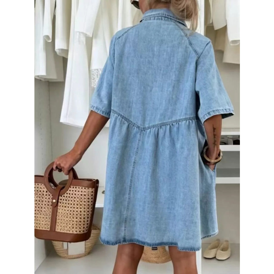 Button Up Denim Shirt Dress Apparel and Accessories