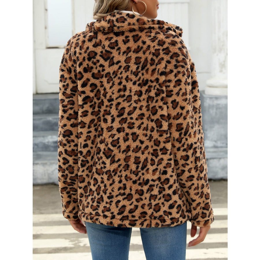 Button Up Drop Shoulder Fuzzy Jacket Apparel and Accessories