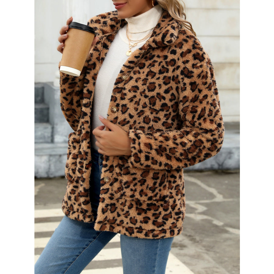 Button Up Drop Shoulder Fuzzy Jacket Apparel and Accessories