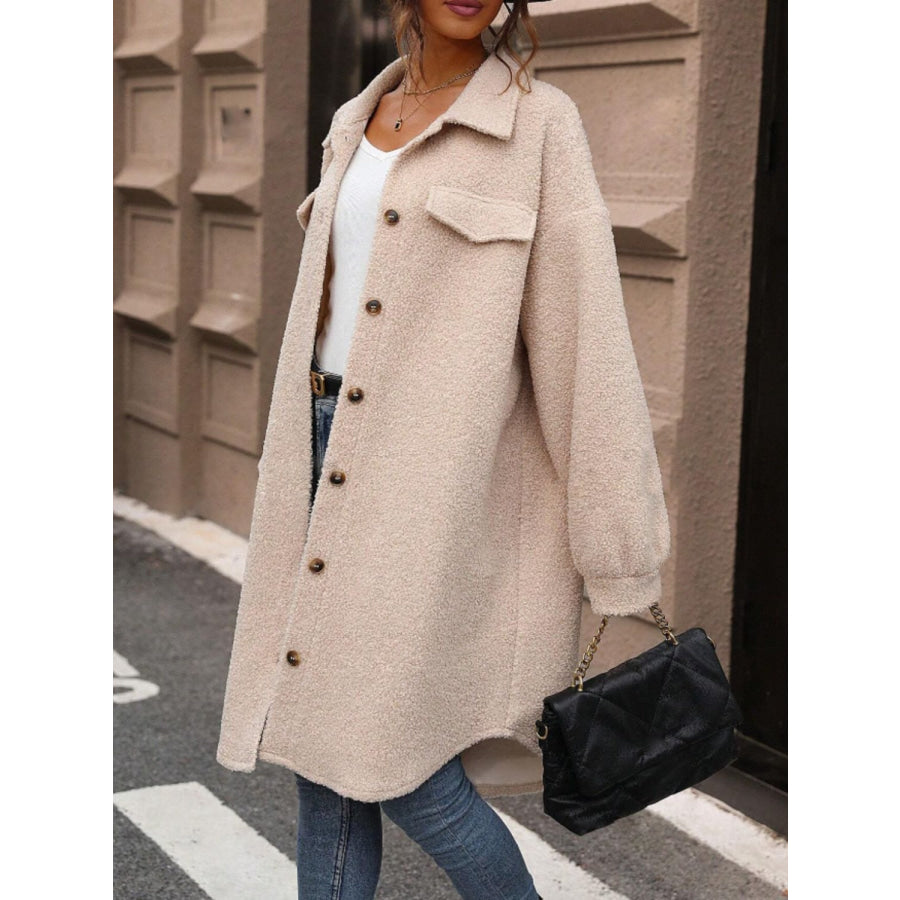 Button Up Drop Shoulder Sherpa Coat Apparel and Accessories