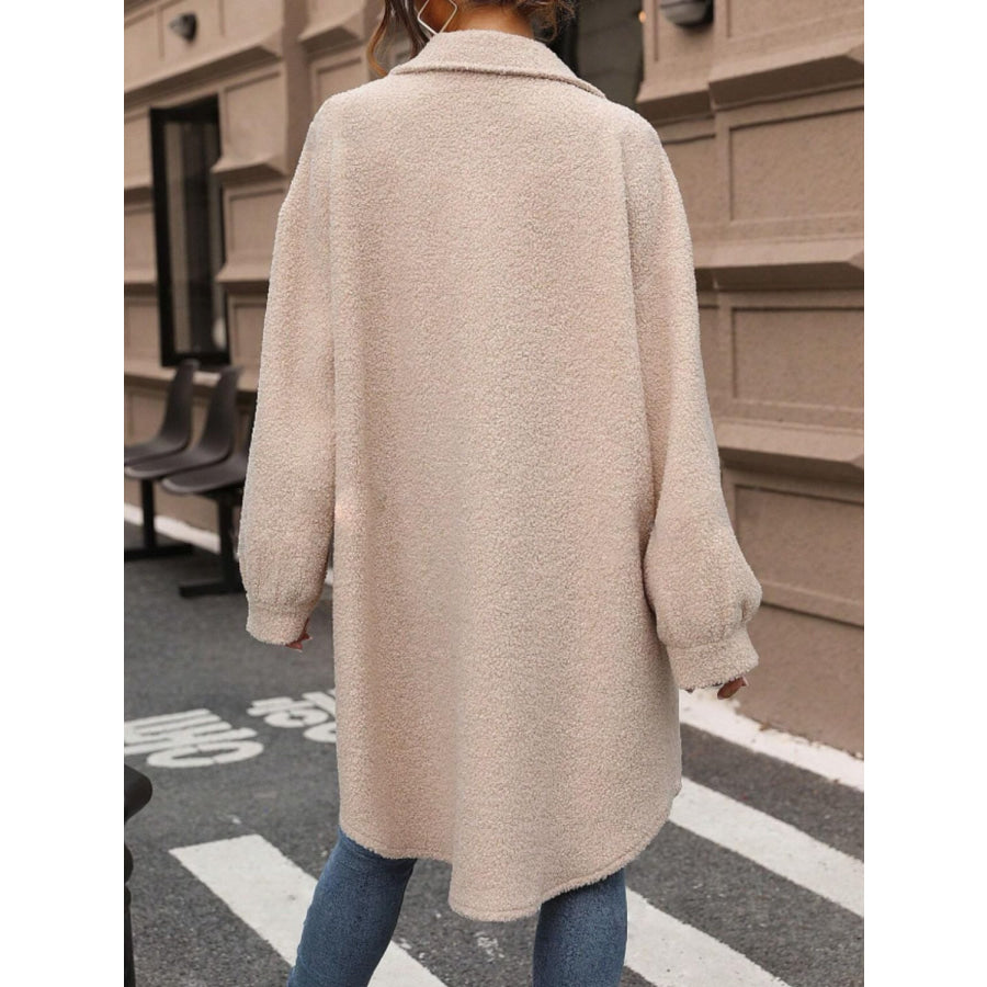 Button Up Drop Shoulder Sherpa Coat Apparel and Accessories