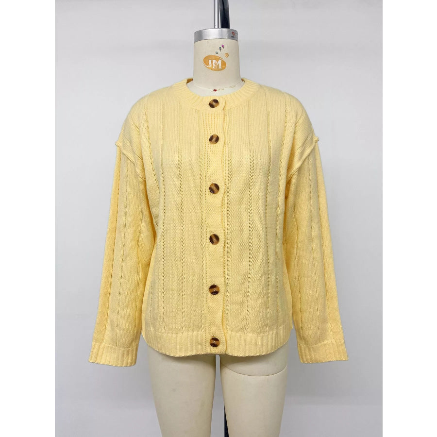 Button Up Dropped Shoulder Cardigan Apparel and Accessories