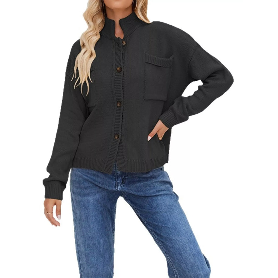 Button Up Dropped Shoulder Cardigan Apparel and Accessories