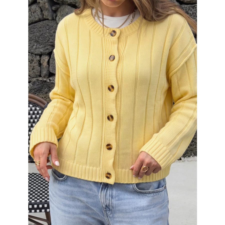 Button Up Dropped Shoulder Cardigan Apparel and Accessories