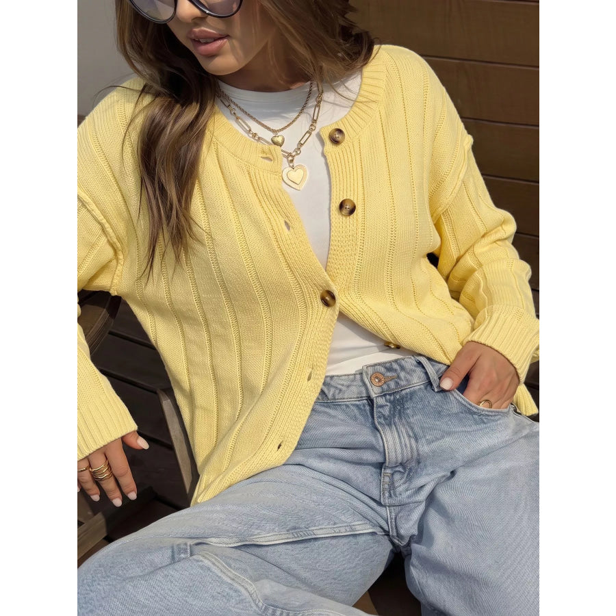 Button Up Dropped Shoulder Cardigan Apparel and Accessories