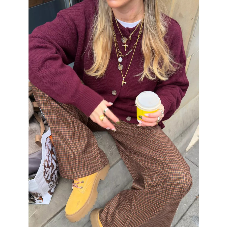 Button Up Dropped Shoulder Cardigan Apparel and Accessories