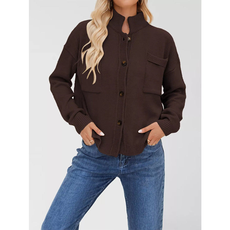 Button Up Dropped Shoulder Cardigan Apparel and Accessories