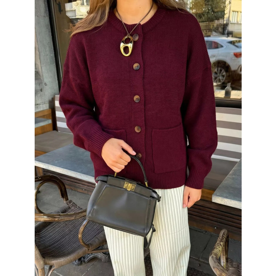Button Up Dropped Shoulder Cardigan Apparel and Accessories