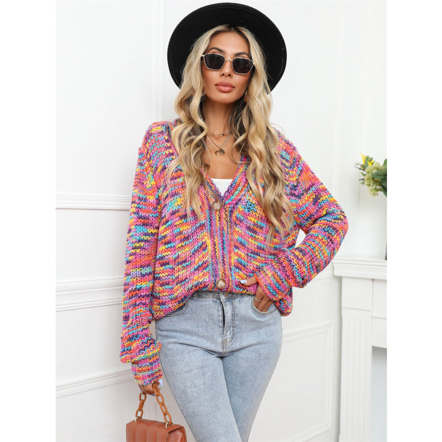 Button Up Dropped Shoulder Cardigan Multicolor / S Apparel and Accessories