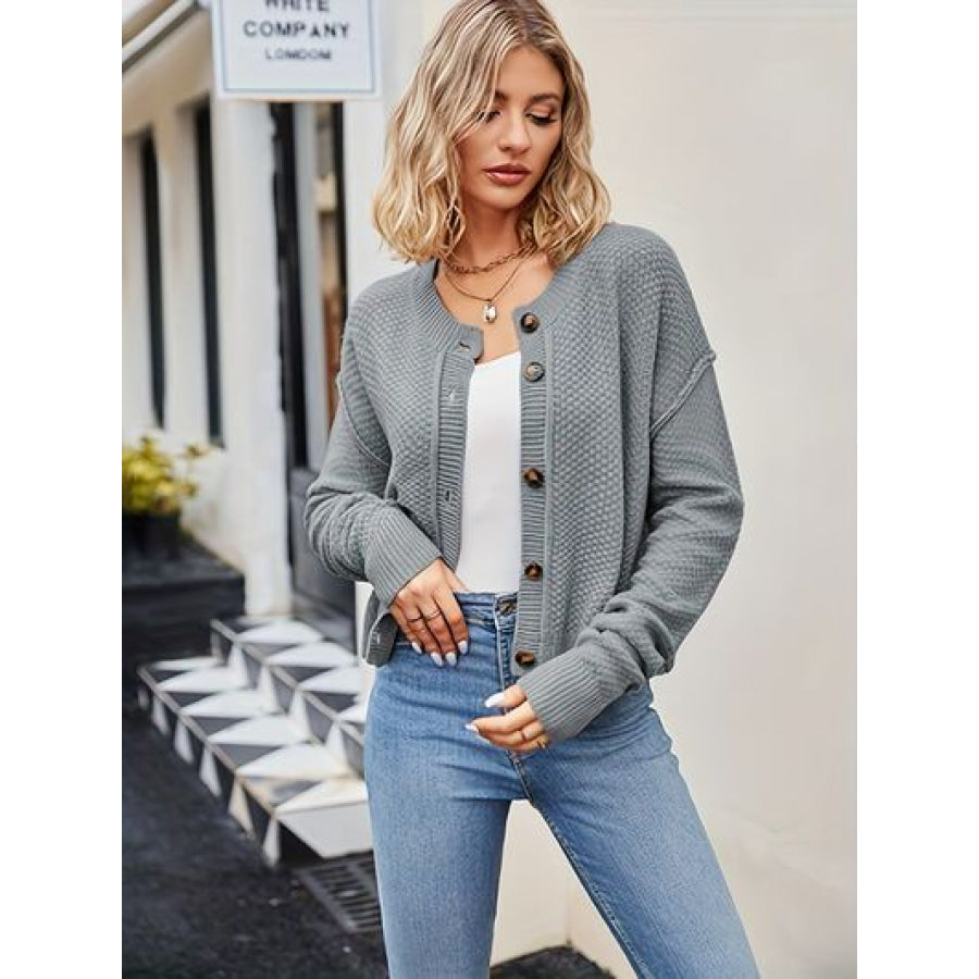 Button Up Dropped Shoulder Cardigan Apparel and Accessories