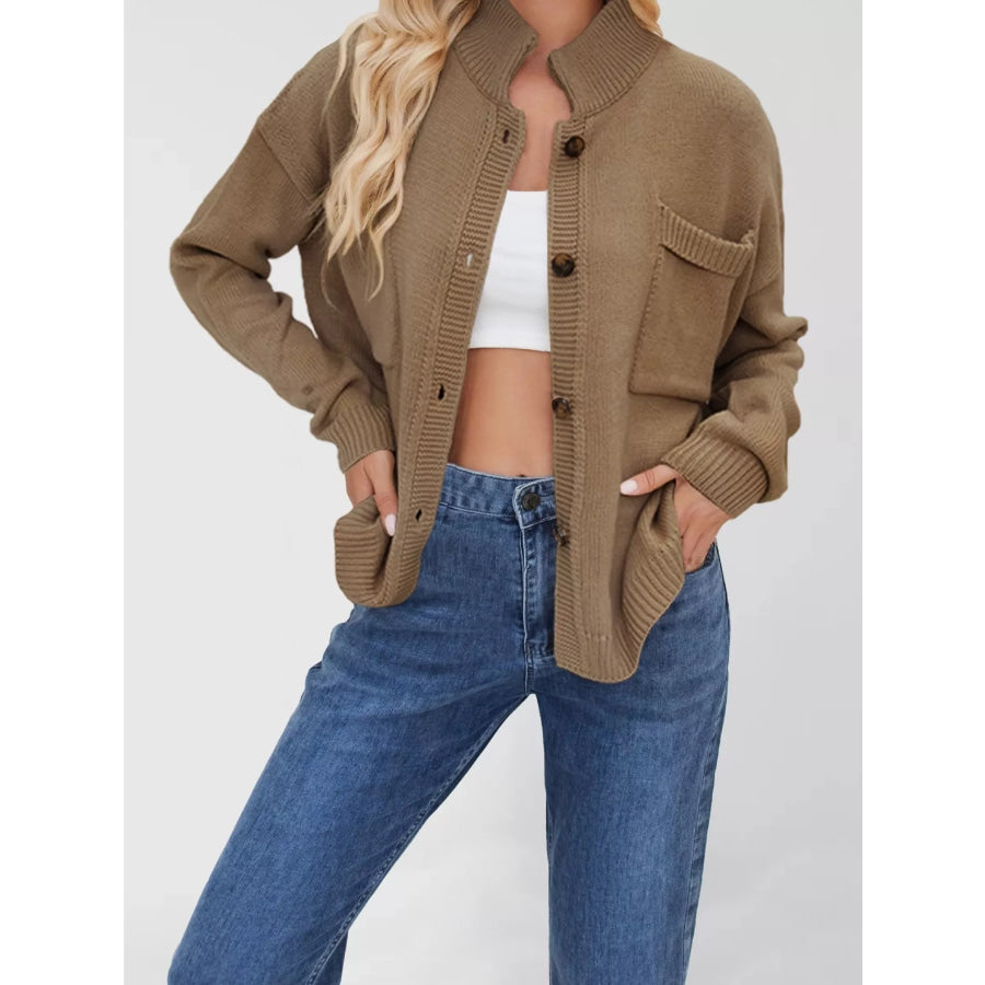 Button Up Dropped Shoulder Cardigan Apparel and Accessories