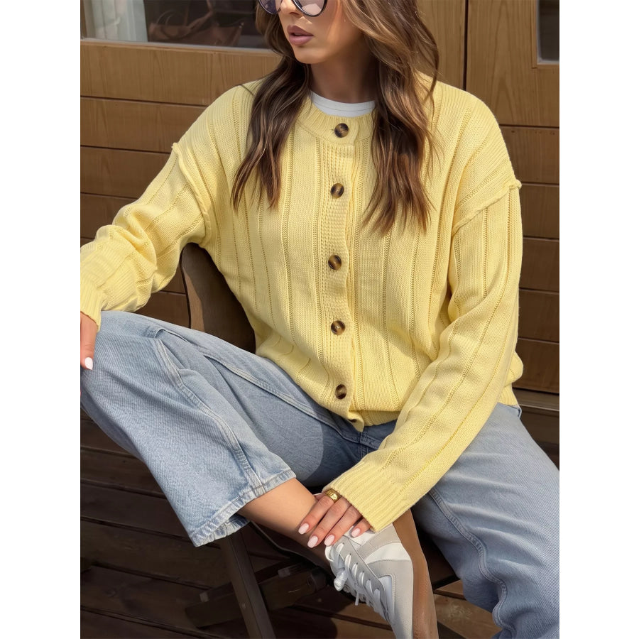 Button Up Dropped Shoulder Cardigan Apparel and Accessories