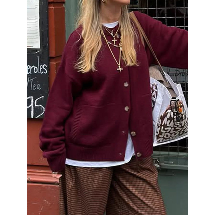 Button Up Dropped Shoulder Cardigan Apparel and Accessories