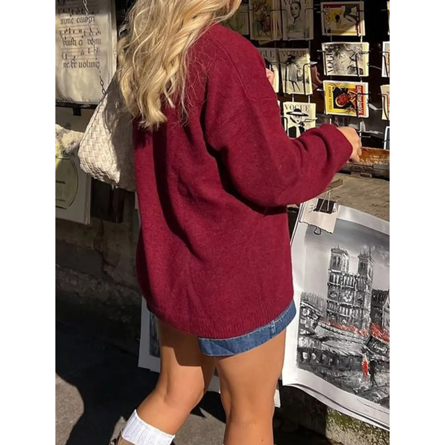 Button Up Dropped Shoulder Cardigan Apparel and Accessories