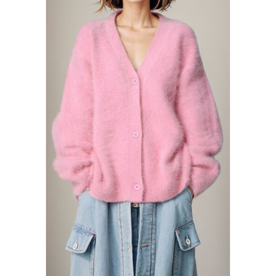 Button Up Dropped Shoulder Cardigan Blush Pink / S Apparel and Accessories