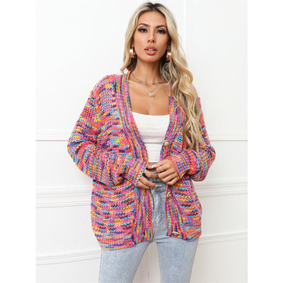 Button Up Dropped Shoulder Cardigan Multicolor / S Apparel and Accessories