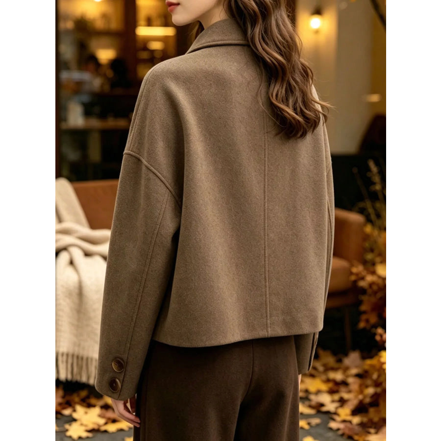 Button Up Dropped Shoulder Cropped Outerwear Apparel and Accessories