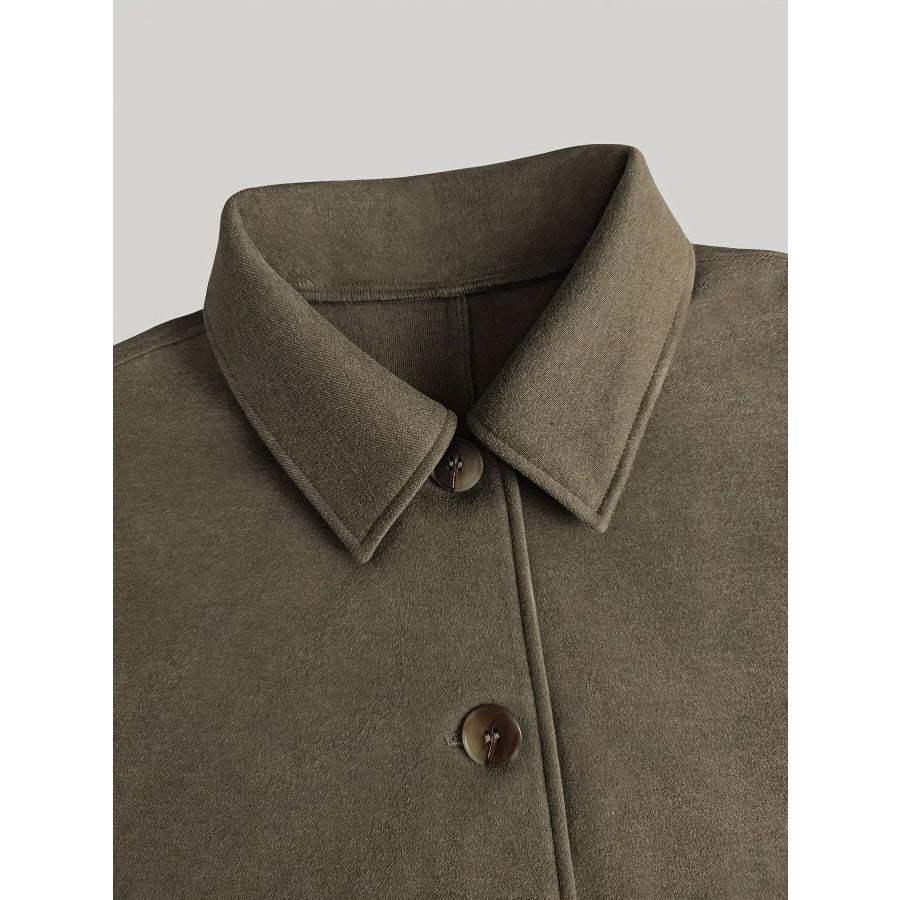 Button Up Dropped Shoulder Cropped Outerwear Apparel and Accessories