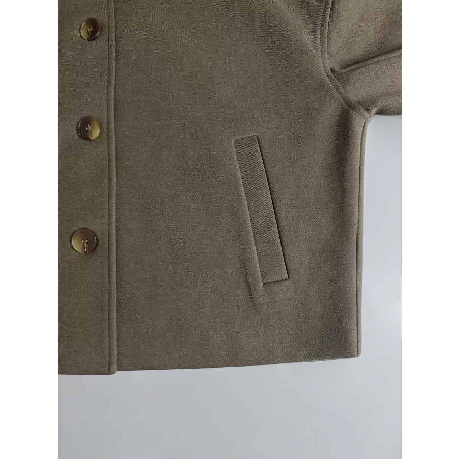 Button Up Dropped Shoulder Cropped Outerwear Apparel and Accessories